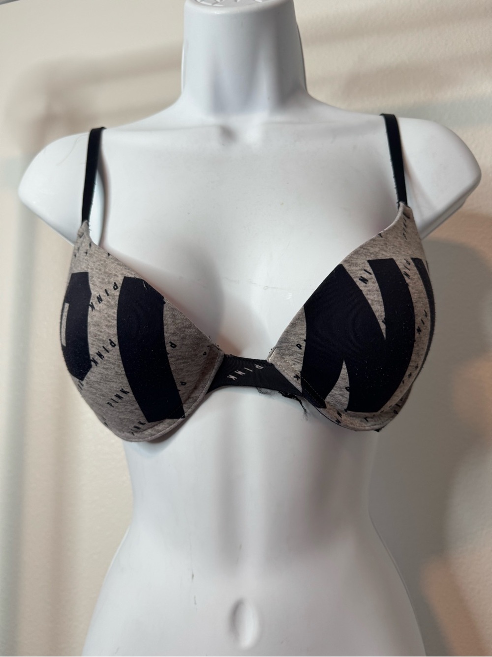 Victorias Secret Push-Up Bra in Heather Gray with Black Accents
